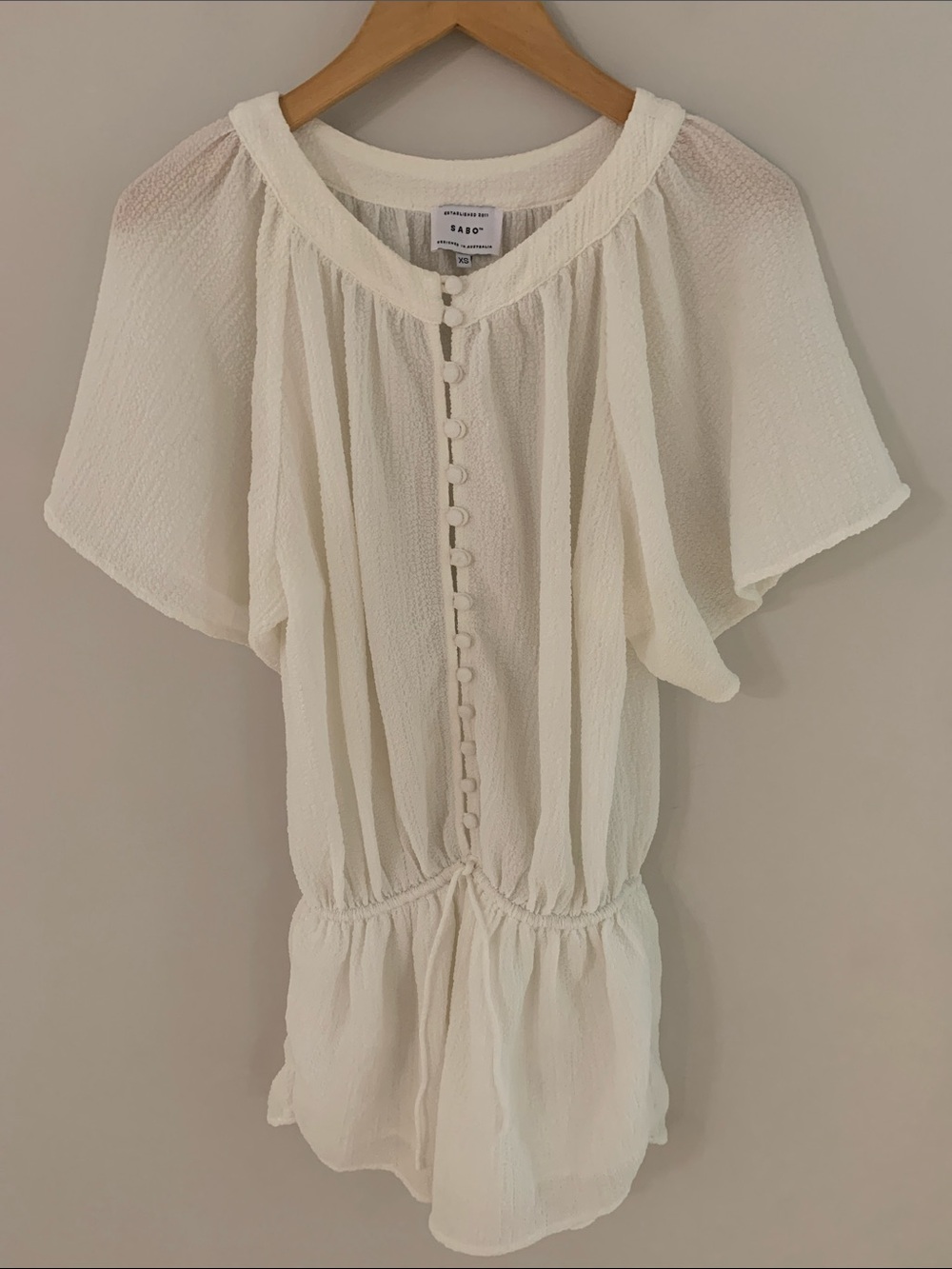 SABO Semi Sheer Gauzy Playsuit Romper Cream XS Feminine Romantic Fairy